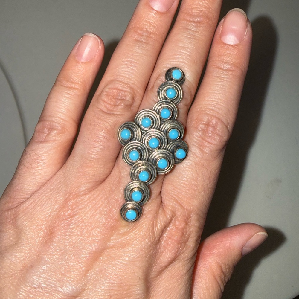 Turquoise Crawler Statement Ring - Adjustable- Sterling Silver